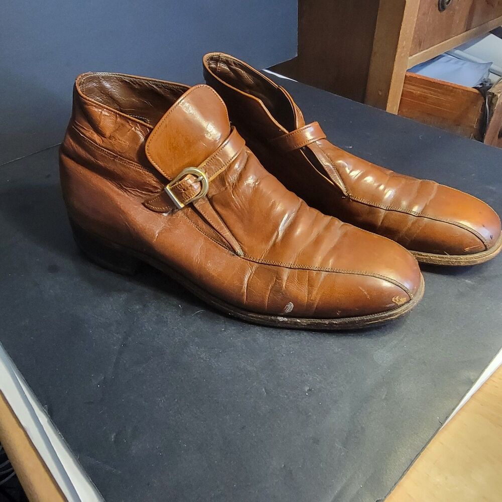Men's Brown Leather Florsheim Jodhpur Ankle Boots with Buckle - US 8.5 D Vintage